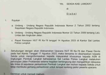 Perayaan HUT RI Ke-78, Polres Langkat Akan Tutup Jalan Proklamasi di Stabat