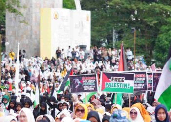 Di Langkat, Gema Takbir dan Shalawat Dilakukan, Puluhan Ribu Masa Serukan Free Palistine 