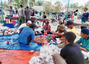 Desa Pematang Tengah-Tanjung Pura Laksanakan Penyembelihan 14 Hewan Kurban