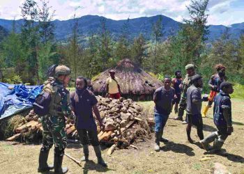 Satgas Yonif 700/WYC Bantu Warga Siapkan Tradisi Bakar Batu di Kampung Wuloni