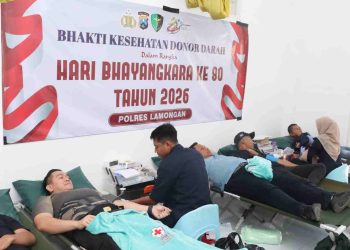 Bakti Kesehatan Donor Darah Hari Bhayangkara ke-80, Polres Lamongan Himpun 84 Kantong Darah